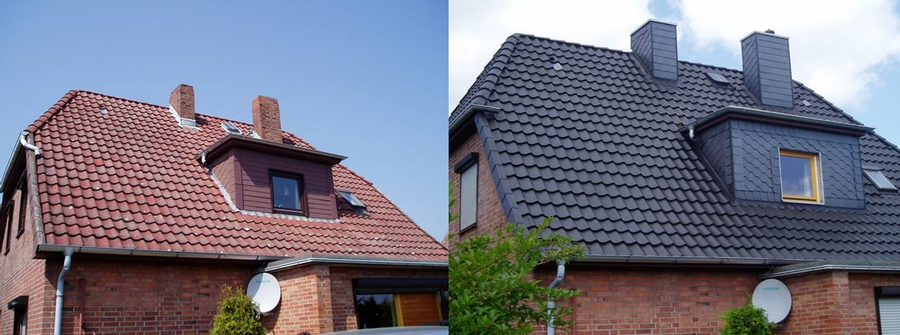 Collage von zwei sanierten Dächern.
