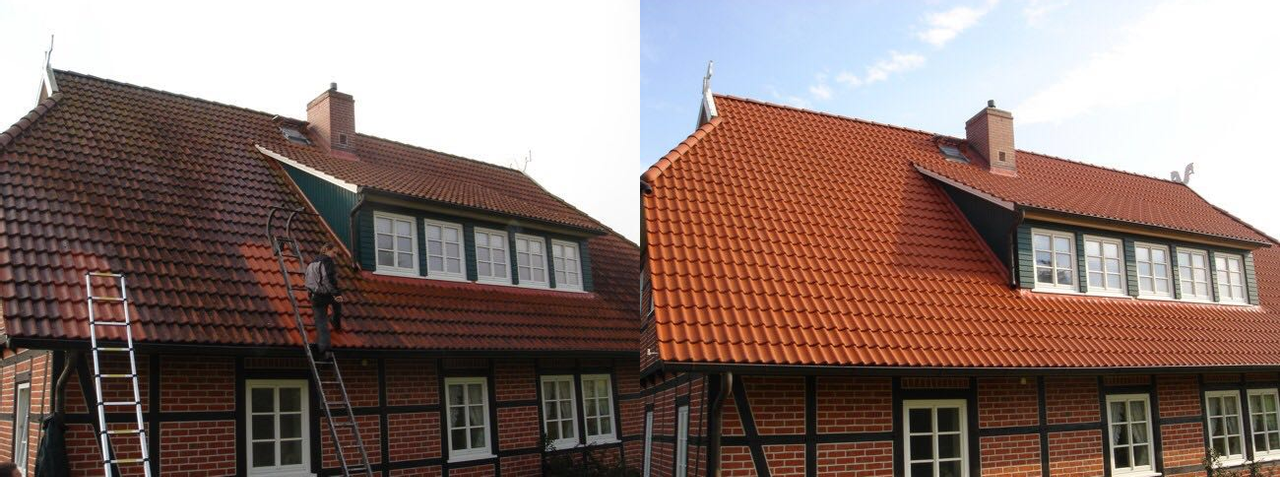 Collage von zwei gereinigten Dächern.